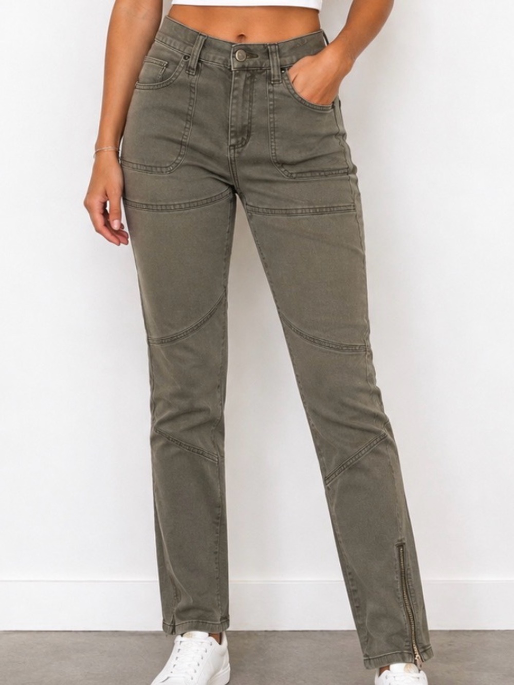 BDG Women’s Olive Green Slim Moto Jeans ankle zip skinny SZ 25" waist SZ 2